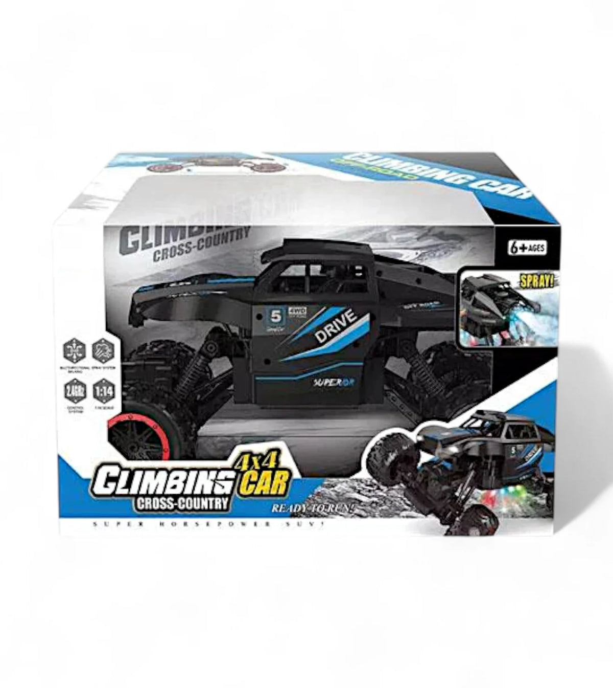 Remote control climbing car 4x4 chargeable 1:14 with spray, music , light & usb t132