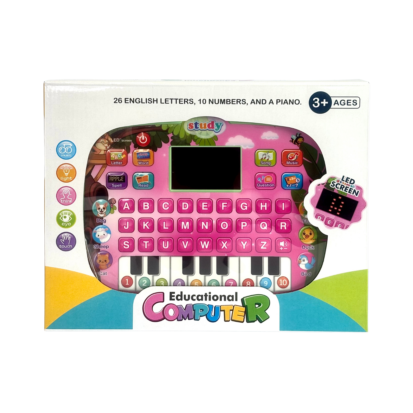 Kids Educational Computer Toy with LED Screen, 26 English Words, Piano Keys & Learning Games for Children