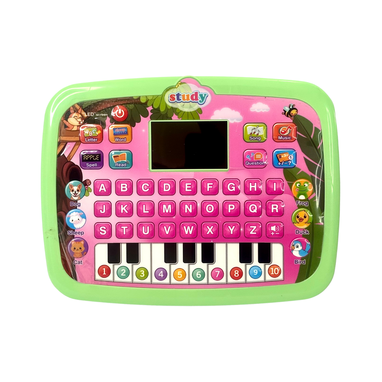 Kids Educational Computer Toy with LED Screen, 26 English Words, Piano Keys & Learning Games for Children