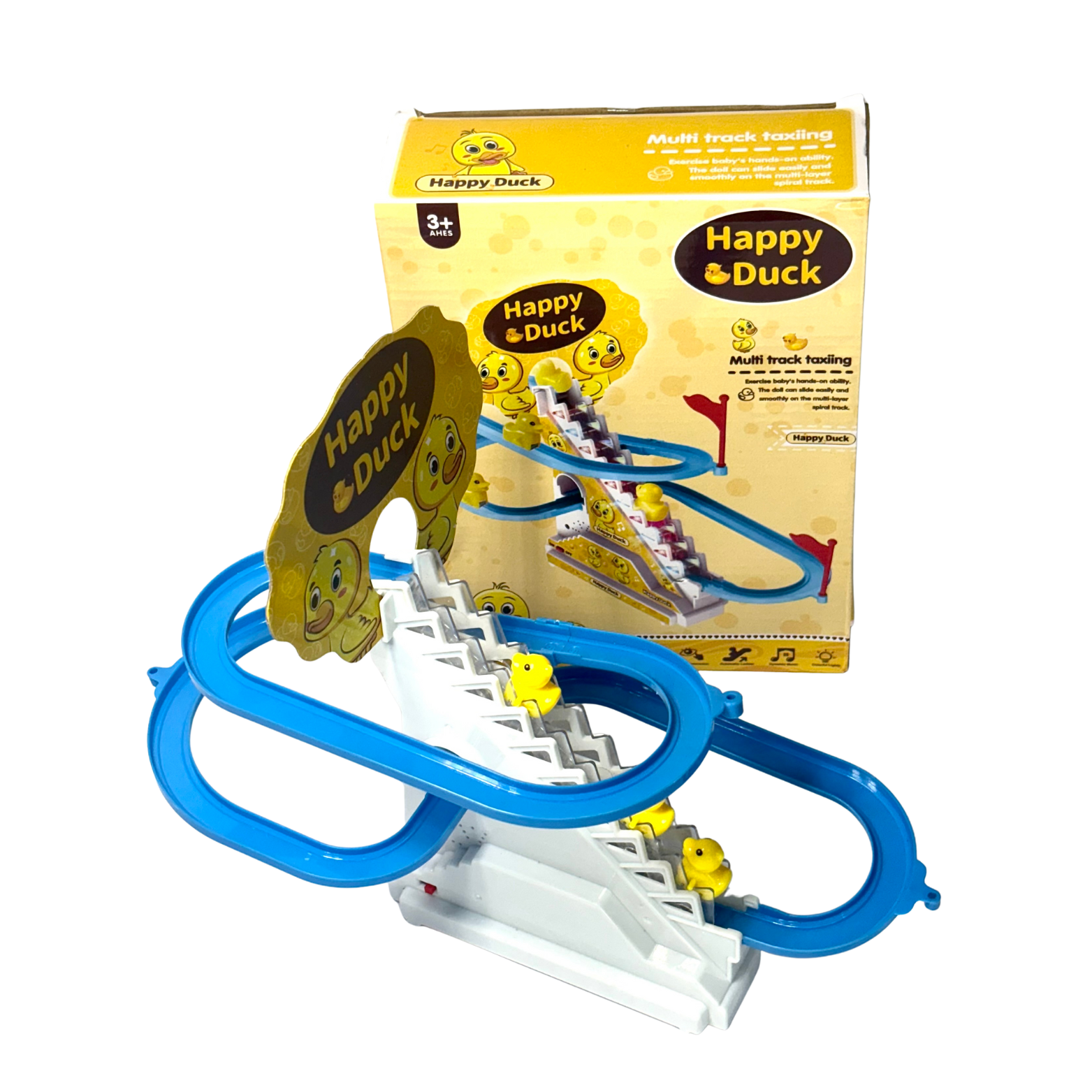 Electric Climbing Duck Toy with Slide With 3 Ducks , Stairs & Train Track – Small Ducks Toy for Kids, Battery Operated ,Electric Ducks Chasing Race Track Game , Roller Coaster To