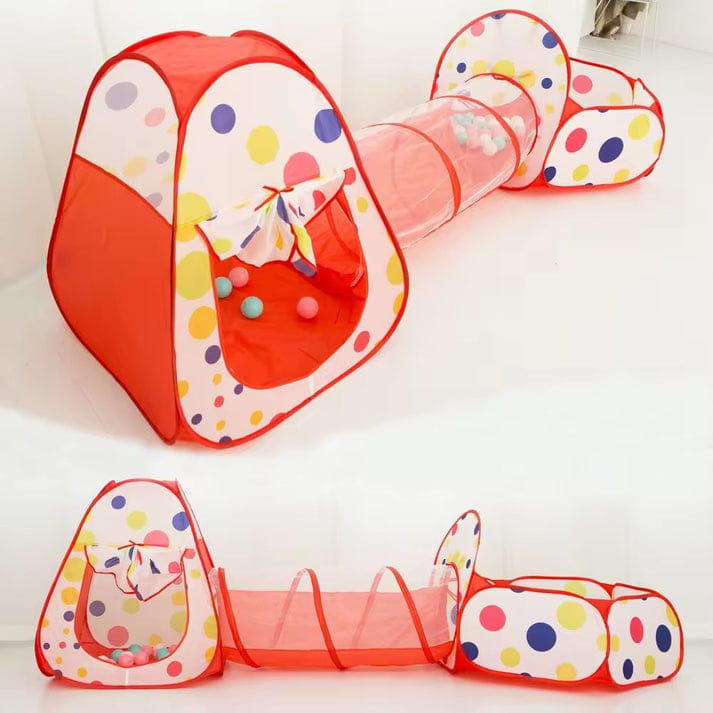 3 in 1 Set Kids Tent Play Tunnel, Baby Ball Pit with Basketball Hoop, Tunnel Crawl playhouse( Free 50 Balls Included)