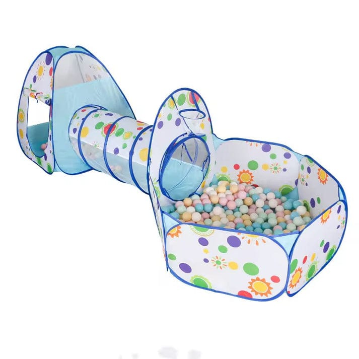 3 in 1 Set Kids Tent Play Tunnel, Baby Ball Pit with Basketball Hoop, Tunnel Crawl playhouse( Free 50 Balls Included)